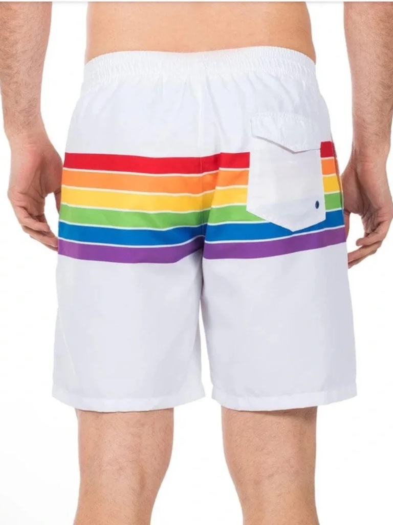 Tipsy Elves Men's White Rainbow Swim Trunks, Size S — image 2 of 7